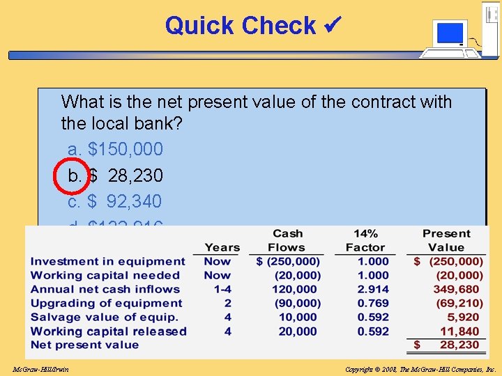 Quick Check What is the net present value of the contract with the local Quick Check What is the net present value of the contract with the local