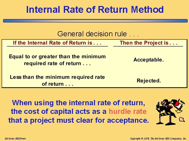 Internal Rate of Return Method General decision rule. . . When using the internal Internal Rate of Return Method General decision rule. . . When using the internal