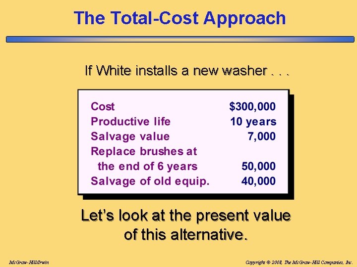 The Total-Cost Approach If White installs a new washer. . . Let’s look at The Total-Cost Approach If White installs a new washer. . . Let’s look at