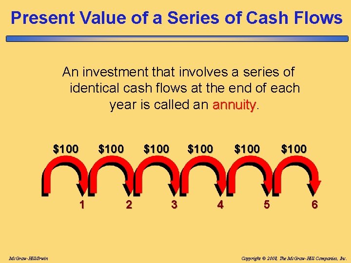 Present Value of a Series of Cash Flows An investment that involves a series Present Value of a Series of Cash Flows An investment that involves a series