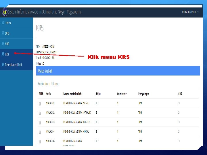 Klik menu KRS 