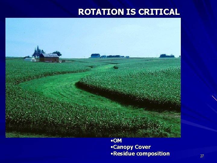 ROTATION IS CRITICAL • OM • Canopy Cover • Residue composition 27 