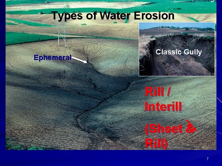 Types of Water Erosion Ephemeral Classic Gully Rill / Interill (Sheet & Rill) 7