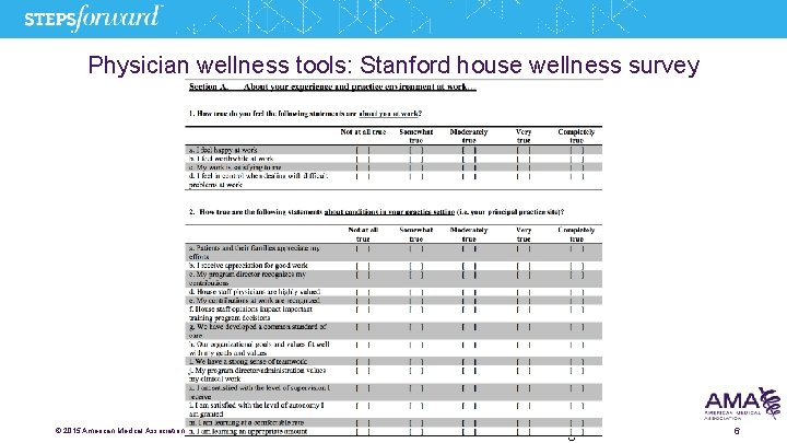 Physician wellness tools: Stanford house wellness survey © 2015 American Medical Association. All rights