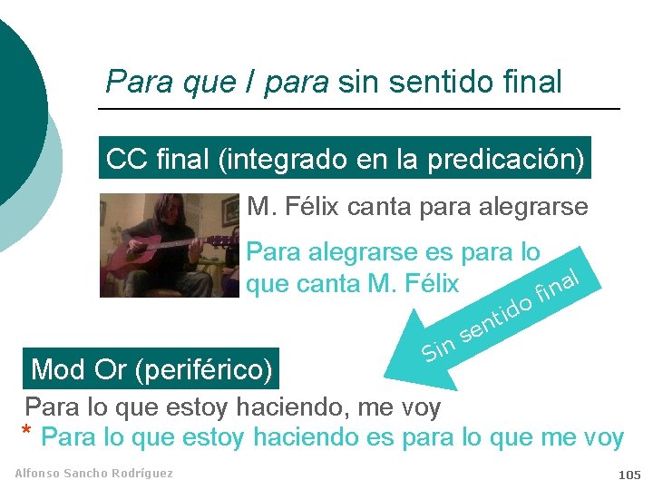 Para que / para sin sentido final CC final (integrado en la predicación) M.