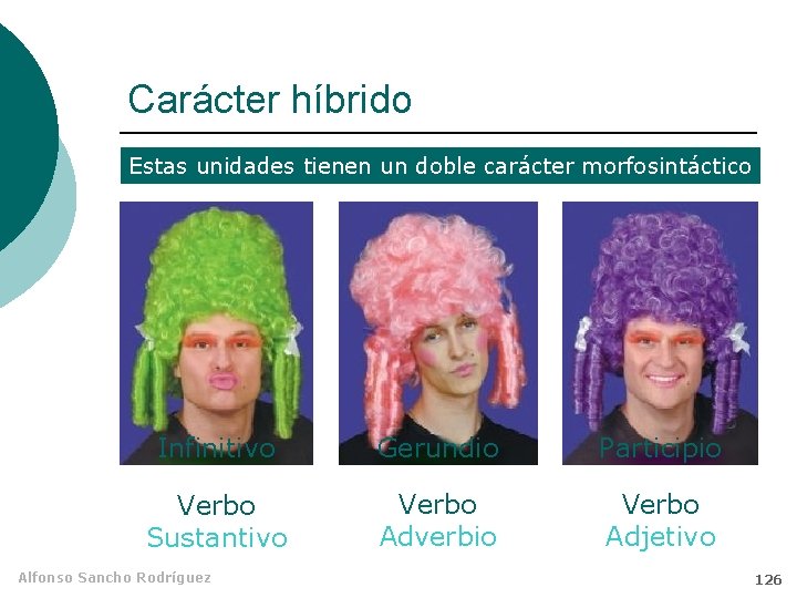 Carácter híbrido Estas unidades tienen un doble carácter morfosintáctico Infinitivo Gerundio Participio Verbo Sustantivo