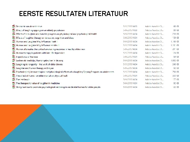 EERSTE RESULTATEN LITERATUUR 