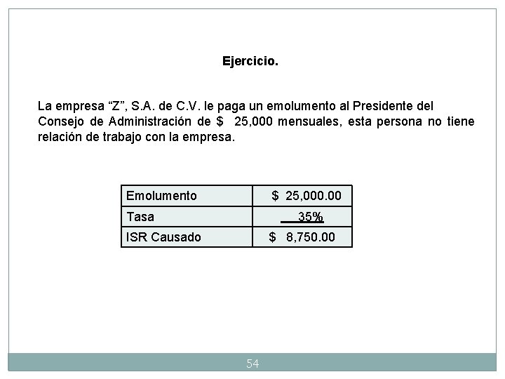 Ejercicio. La empresa “Z”, S. A. de C. V. le paga un emolumento al