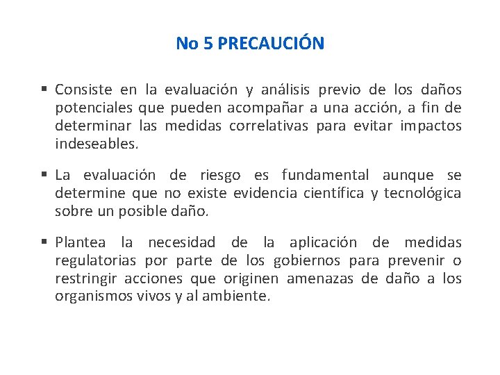 No 5 PRECAUCIÓN § Consiste en la evaluación y análisis previo de los daños