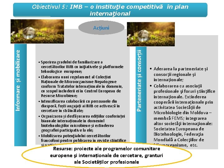 Obiectivul 5: IMB – o instituţie competitivă în plan internaţional Parteneriate și consorții Informare