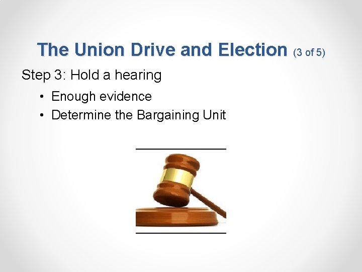 The Union Drive and Election (3 of 5) Step 3: Hold a hearing •