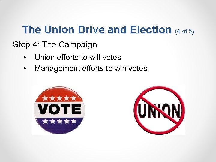 The Union Drive and Election (4 of 5) Step 4: The Campaign • •