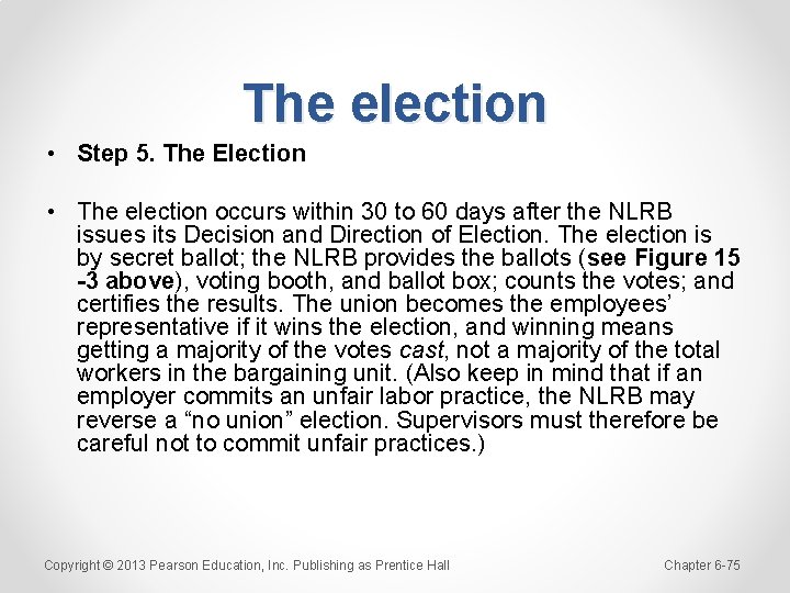 The election • Step 5. The Election • The election occurs within 30 to