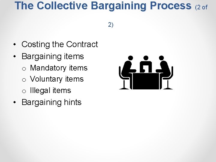 The Collective Bargaining Process (2 of 2) • Costing the Contract • Bargaining items