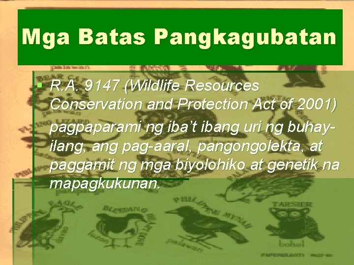 Mga Batas Pangkagubatan § R. A. 9147 (Wildlife Resources Conservation and Protection Act of