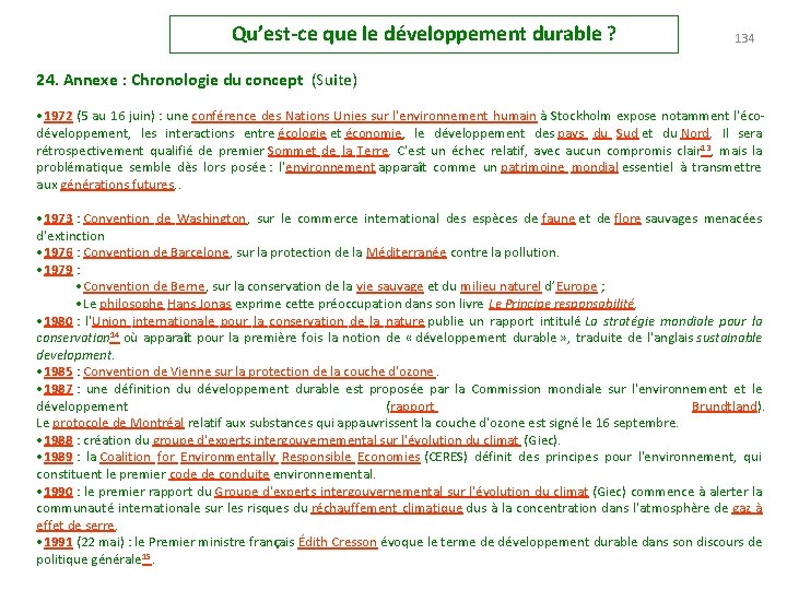 Qu’est-ce que le développement durable ? 134 24. Annexe : Chronologie du concept (Suite)