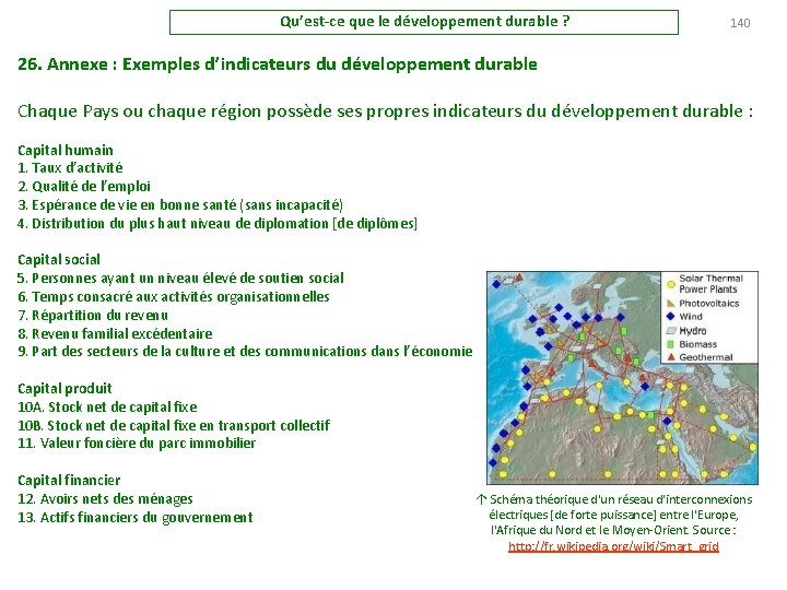 Qu’est-ce que le développement durable ? 140 26. Annexe : Exemples d’indicateurs du développement