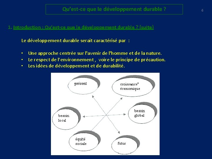 Qu’est-ce que le développement durable ? 1. Introduction : Qu’est-ce que le développement durable