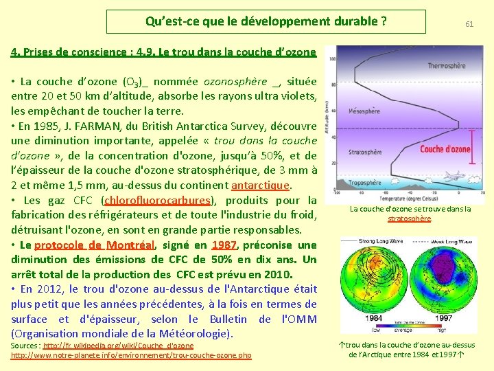 Qu’est-ce que le développement durable ? 61 4. Prises de conscience : 4. 9.