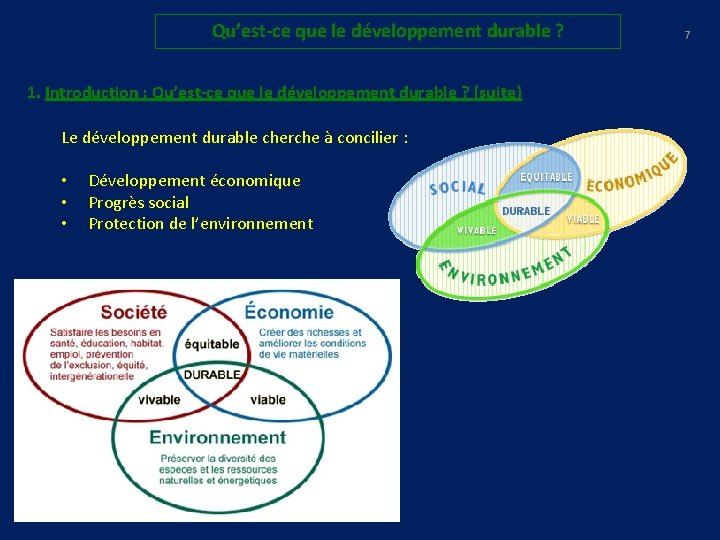 Qu’est-ce que le développement durable ? 1. Introduction : Qu’est-ce que le développement durable