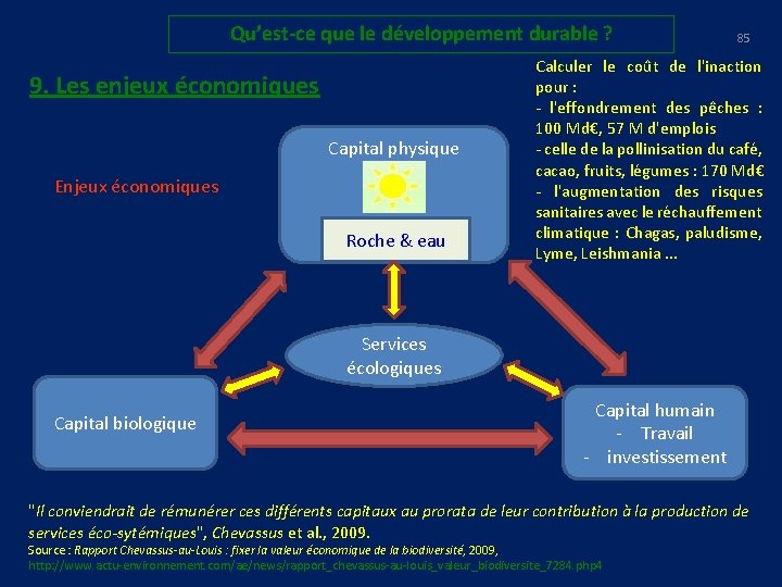 Qu’est-ce que le développement durable ? 9. Les enjeux économiques Capital physique Enjeux économiques