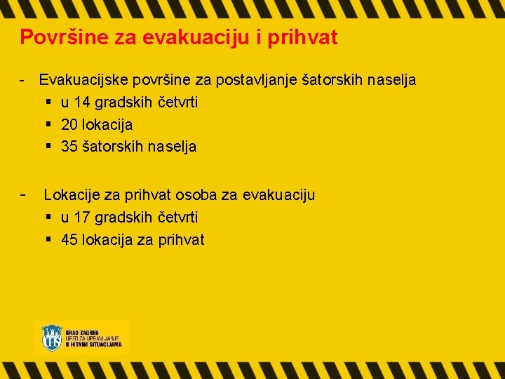 Površine za evakuaciju i prihvat - Evakuacijske površine za postavljanje šatorskih naselja § u