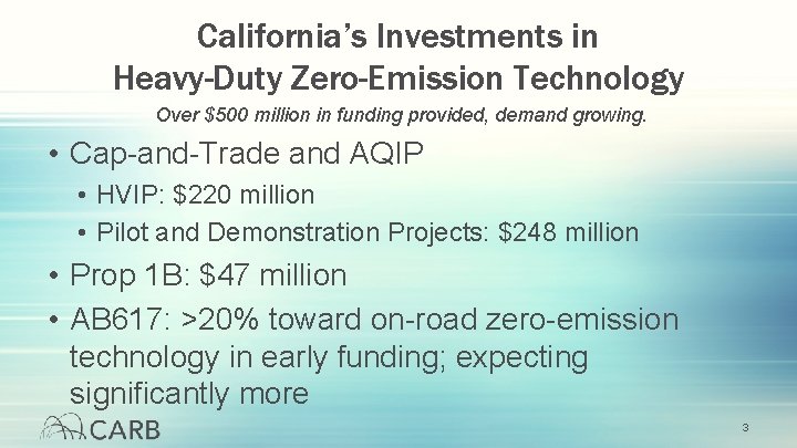 California’s Investments in Heavy-Duty Zero-Emission Technology Over $500 million in funding provided, demand growing.