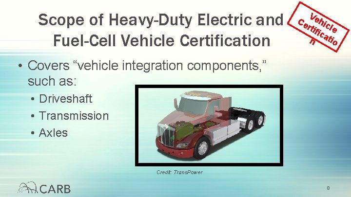 Scope of Heavy-Duty Electric and Fuel-Cell Vehicle Certification V Ce ehic rtif le ica