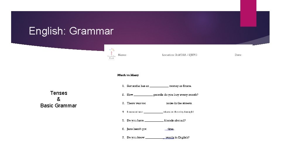 English: Grammar Tenses & Basic Grammar 