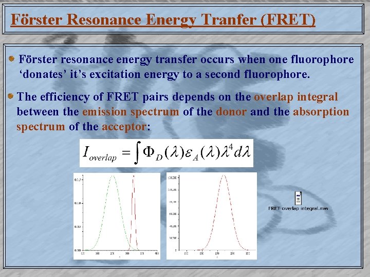 Förster Resonance Energy Tranfer (FRET) Förster resonance energy transfer occurs when one fluorophore ‘donates’