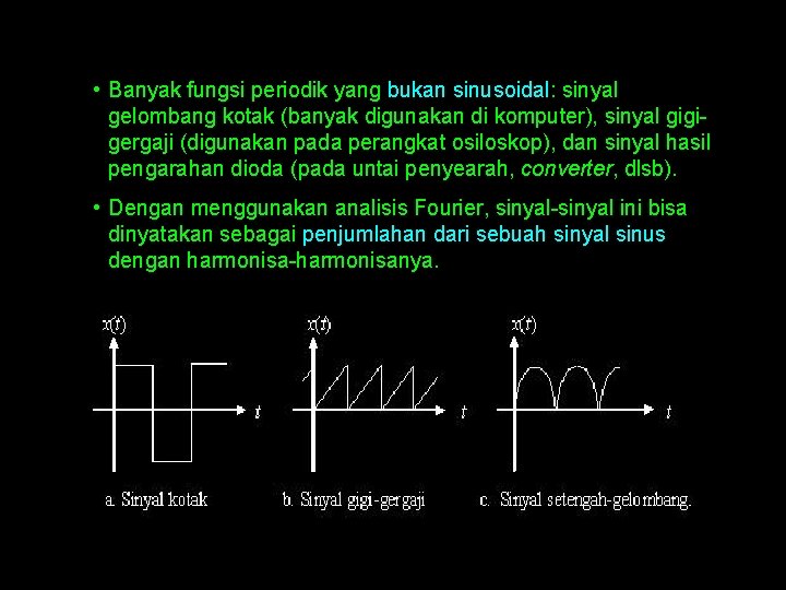  • Banyak fungsi periodik yang bukan sinusoidal: sinyal gelombang kotak (banyak digunakan di