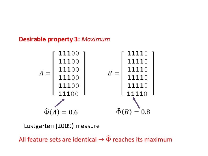 Desirable property 3: Maximum Lustgarten (2009) measure 