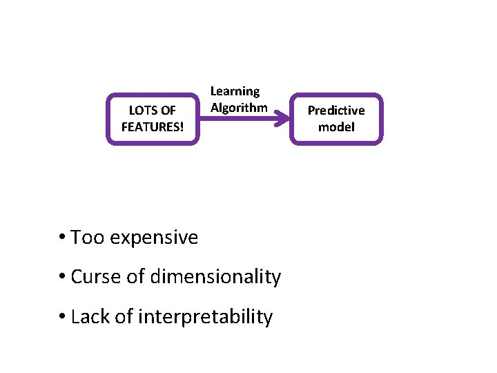 LOTS OF FEATURES! Learning Algorithm • Too expensive • Curse of dimensionality • Lack