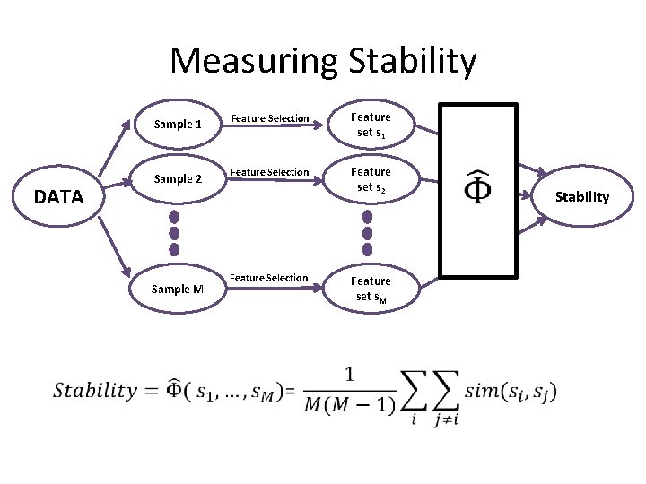 Measuring Stability Sample 1 DATA Sample 2 Sample M Feature Selection Feature set s
