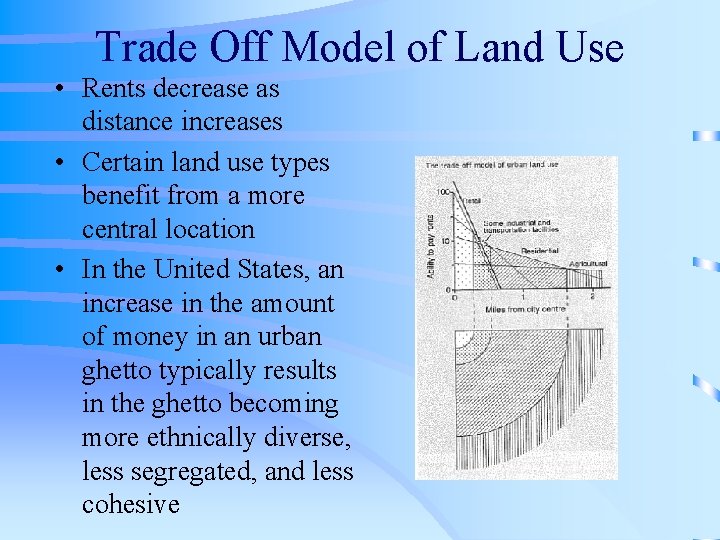 Trade Off Model of Land Use • Rents decrease as distance increases • Certain