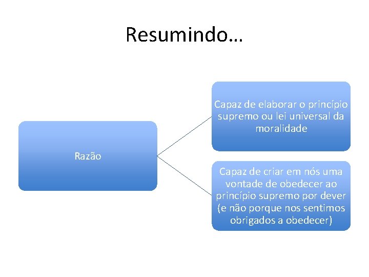 Resumindo… Capaz de elaborar o princípio supremo ou lei universal da moralidade Razão Capaz