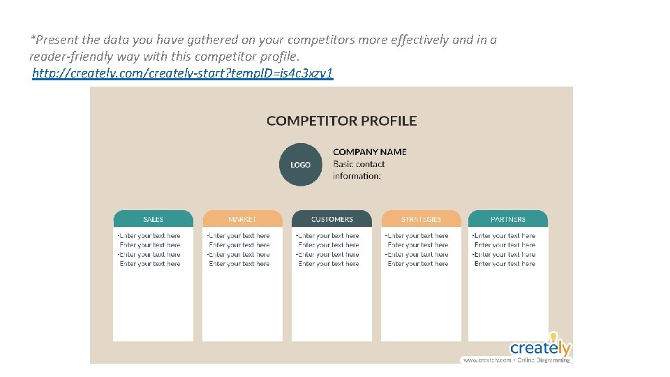 *Present the data you have gathered on your competitors more effectively and in a