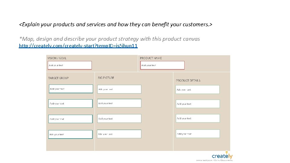 <Explain your products and services and how they can benefit your customers. > *Map,