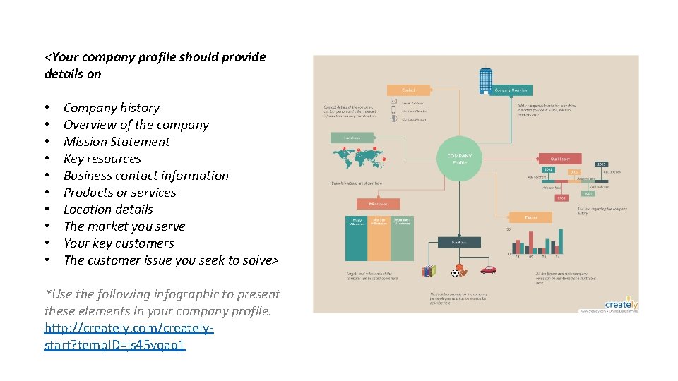 <Your company profile should provide details on • Company history • Overview of the