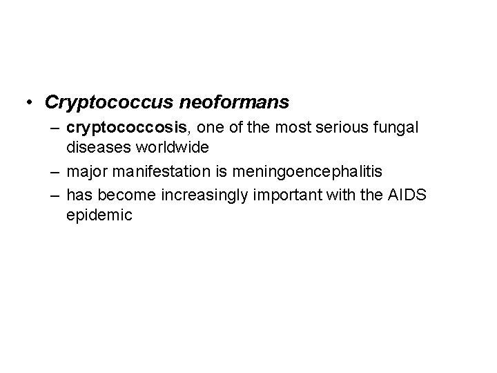  • Cryptococcus neoformans – cryptococcosis, one of the most serious fungal diseases worldwide