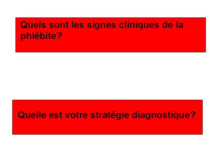 Quels sont les signes cliniques de la phlébite? Quelle est votre stratégie diagnostique? 