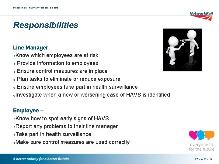 Presentation Title: View > Header & Footer Responsibilities Line Manager – v. Know which