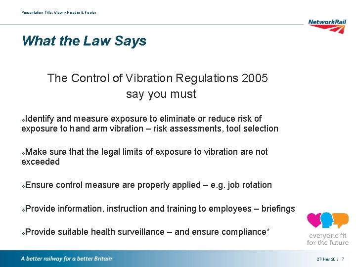 Presentation Title: View > Header & Footer What the Law Says The Control of