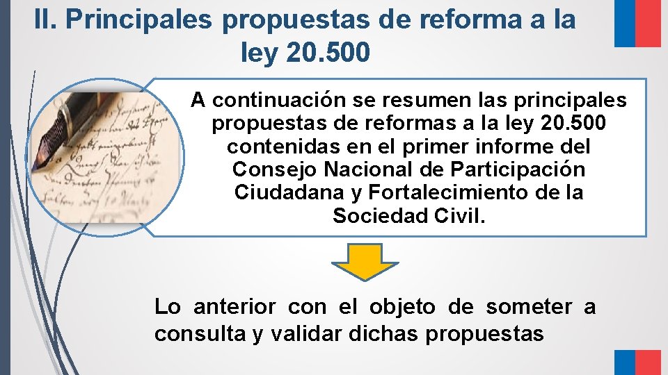 II. Principales propuestas de reforma a la ley 20. 500 A continuación se resumen