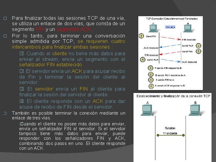 Para finalizar todas las sesiones TCP de una vía, se utiliza un enlace de