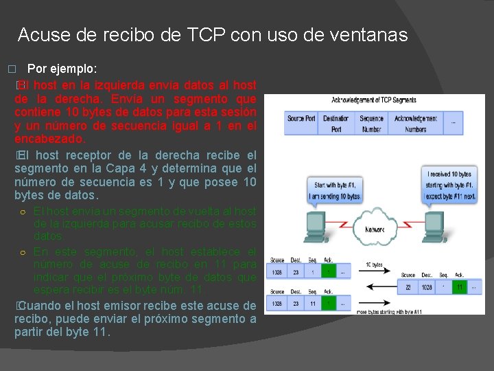 Acuse de recibo de TCP con uso de ventanas Por ejemplo: � El host