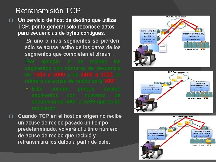 Retransmisión TCP Un servicio de host de destino que utiliza TCP, por lo general