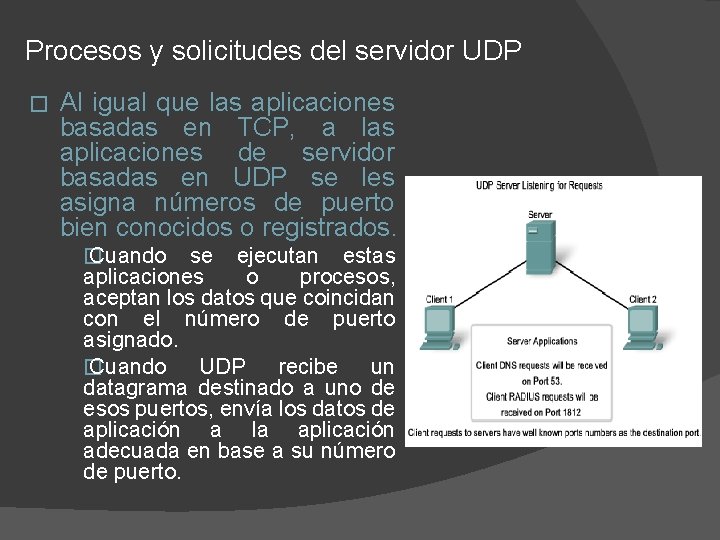 Procesos y solicitudes del servidor UDP � Al igual que las aplicaciones basadas en
