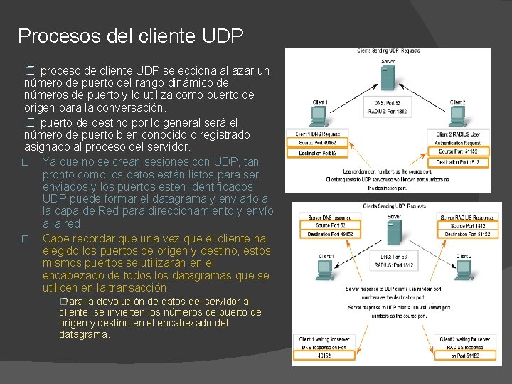 Procesos del cliente UDP � El proceso de cliente UDP selecciona al azar un