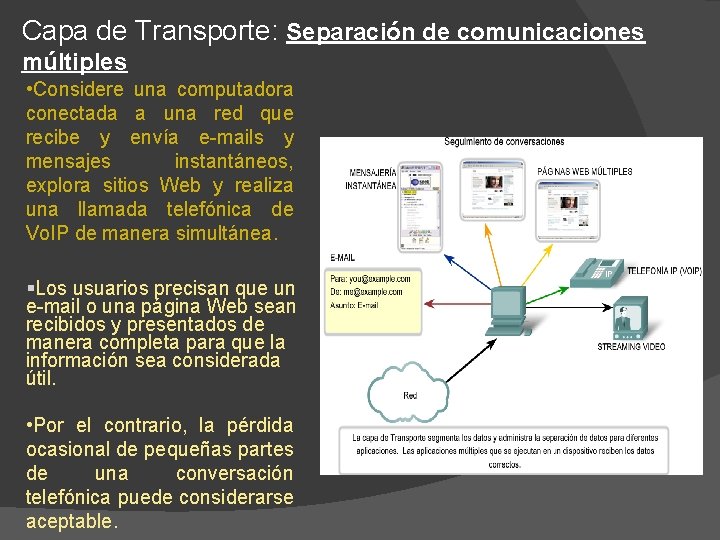 Capa de Transporte: Separación de comunicaciones múltiples • Considere una computadora conectada a una